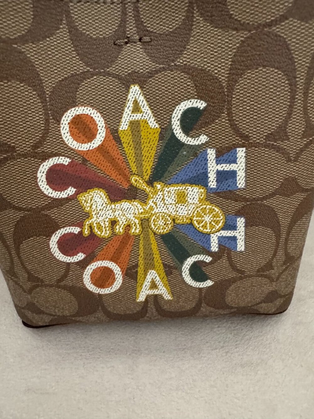 COACH - MINI TOWN BUCKET BAG IN SIGNATURE CANVAS RAINBOW CARRIAGE - NWT - Picture 2 of 6